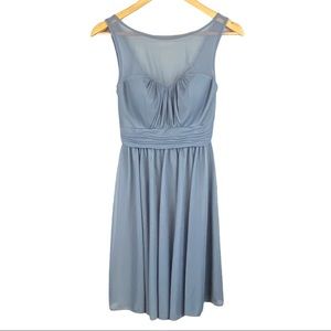 David’s Bridal Gray Mesh Chiffon Dress Sz 2 • Illusion Neckline • EUC